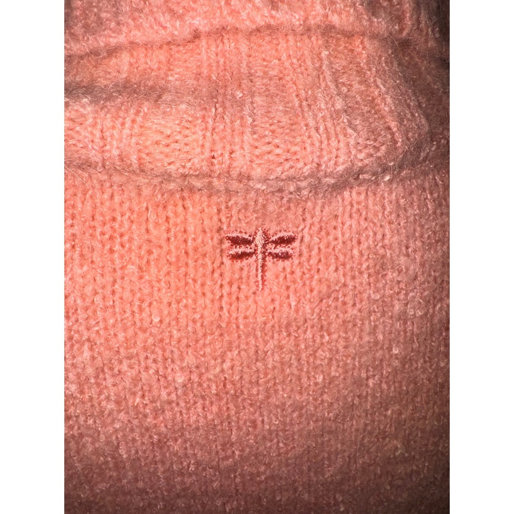 Tyler Boe Coral Pink Fuzzy Turtleneck Sweater Dragonfly Detail Size Small - Picture 6 of 7
